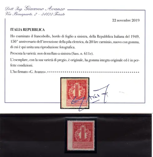 Volta Lire 20 n. 611e links ungezähnt - MNH