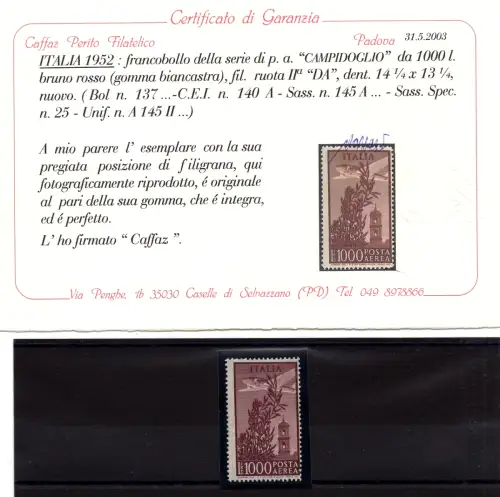 Luftpost Lire 1.000 filigranes Kapitol DA - MNH