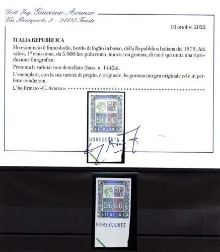 Hohe Werte Lire 5.000 Nr. 1442a ungezähnt - MNH
