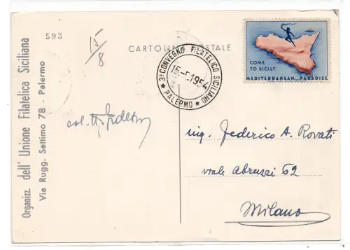 Come to Sicily - Erinnofilo Propaganda auf Postkarte