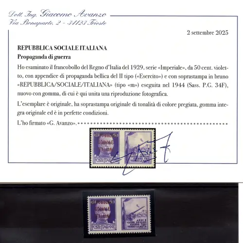 Kriegspropaganda Cent. 50 Aufdruck buna Nr. 34F - MNH