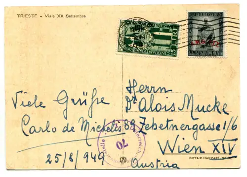 Mazzini Nr. 47 + Ergänzung Nr. 36 auf Postkarte nach Wien