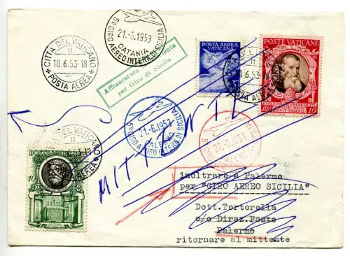 V Giro aero di Sicilia - Aerogramm aus dem Vatikan
