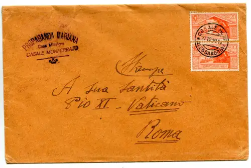 Direktumschlag an S.S. Pius XI verschickt von Casale Monferrato