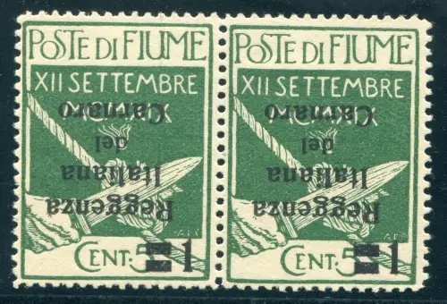 Fluss-Regengenza del Carnaro Cent.1 Paar umgedrehter Aufdruck bis auf die Zahl