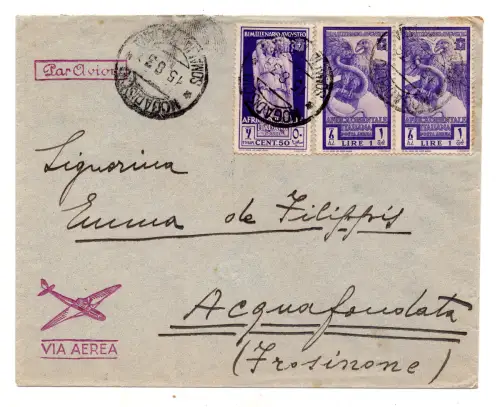 A.O.I. - Augusto Posta Aerea Lire 1 Nr. 15 Paar auf Luftumschlag