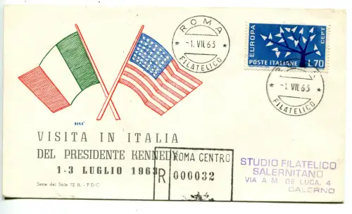 Präsident Kennedy Besuch in Italien - Umschlag mit Flaggen