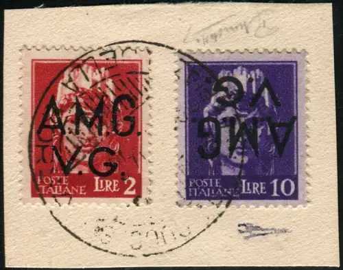 AMG. Sehr guter Zustand. - Lire 10 gebrauchter umgekehrter Aufdruck auf Fragment