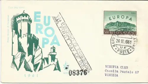 San Marino - Europa '61 auf Umschlag FDC Venetia Club Venezia