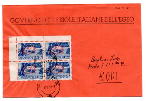 Ägäis Amm. Griechisches Militär Dodekanes Georg Nr. 8 auf Umschlag FDC