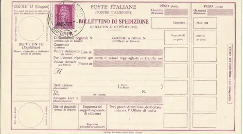 Triest A - Versandschein Lire 50 Turrita Nr. P 12 storniert