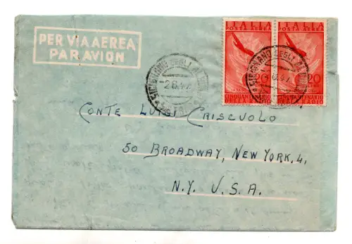 Luftpost Lire 20 Radio Paar auf Umschlag