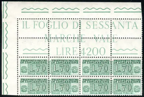 Pakete Konzession Lire 70 Eckblock mit Verzierung