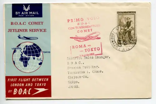 B.O.A.C. Rom/Tokio vom 11.8.52 - Aerogramm des Erstflugs