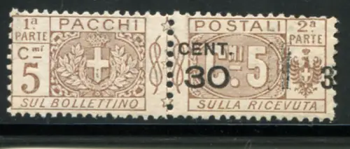 Postpakete Cent. 30 von 5 mit beiden Aufdrucken (invertiert)