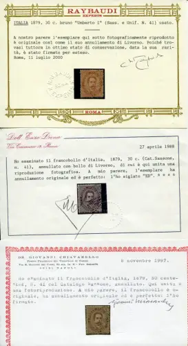 Umberto I. Cent. 30 braun Nr. 41 wunderschönes Exemplar, Originalstempel