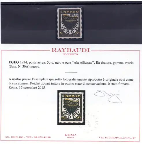 Ägäis - Luftpost Stilisierter Flügel Cent. 50 zweite Auflage