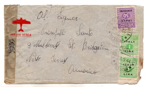 Sizilien Occ. Alliierte - Lire 1 Paar b. von f. auf Umschlag von S. Lucia del Melo