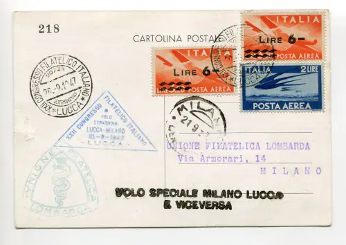 1947 Lucca/Mailand - Postkarte der Lombardischen Union verschickt aus Lucca
