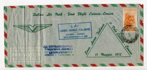 L.A.I. Catania / Comiso vom 11.5.52 - Aerogramm mit Flugstempel
