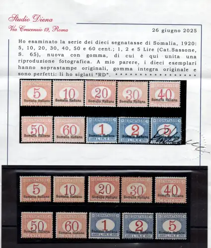 Somalia Italiana - Segnatasse n. 23/32 Zert. Diena - MNH