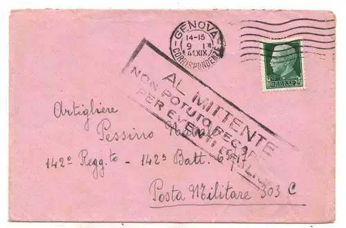 An den Absender…..Für Kriegsereignisse - Umschlag vom 9.1.41