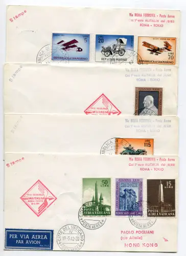 Alitalia Rom/Tokio und Rom/Hongkong vom 20.5.62 - Vier Aerogramme