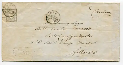 Sardinien - Cent. 2 Stempel für Drucke Nr. 20 isoliert im Rundschreiben