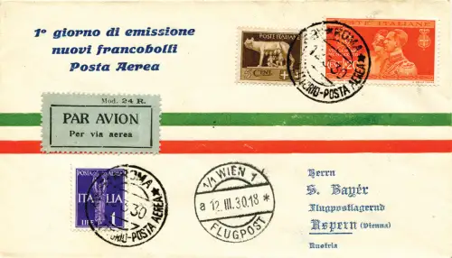 Luftpost 1 Lira I. Nutzungstag der neuen Luftpostmarke