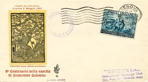 Kolumbus Einzelmarke auf Umschlag Venedig
