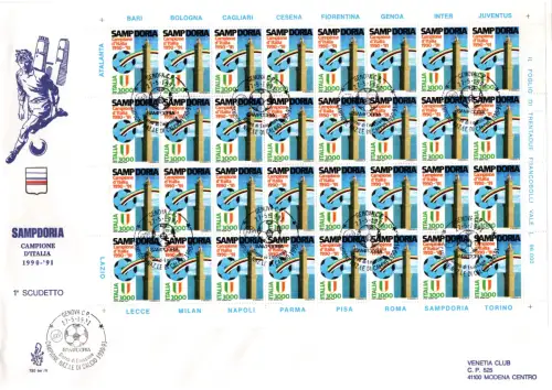 Sampdoria Champion 1991 - Bogen mit 32 Exemplaren auf Venetia Beutel