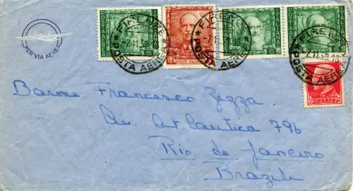 Luftpost Impero Lire 5 Luftumschlag von Florenz nach Rio