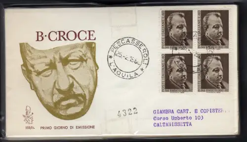 Italien FDC Venetia 1966 Benedikt Kreuz Viertelreise Racc. für Italien