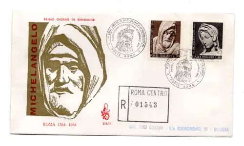 Italien FDC Venetia 1964 Michelangelo reiste Racc. für Italien