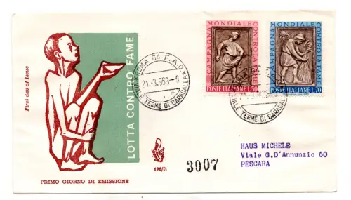 Italien FDC Venetia 1963 Kampf gegen den Hunger gereist Racc nach Italien