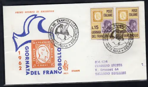 Italien FDC Venetia 1962 Tag der Briefmarke Paar nicht gereist
