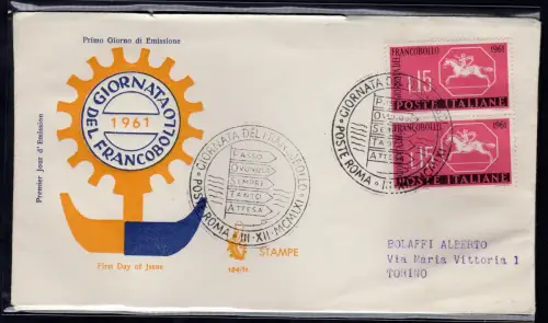 Italien FDC Venetia 1961 Tag der Briefmarke Paar nicht gereist