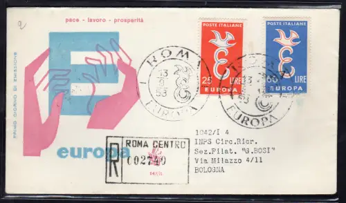 Italien FDC Venetia 1958 Europa '58 gereist Racc. für Italien