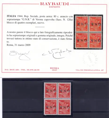 GNR Luftpost Cent. 80 n. 120. Viertel Aufdruck umgedreht - MNH