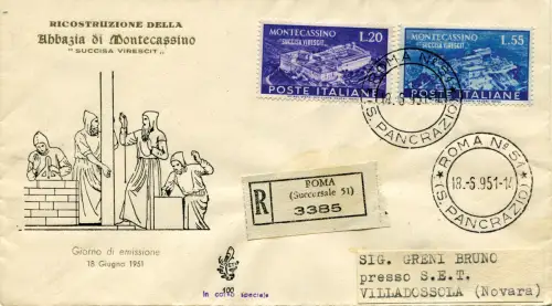 Montecassino auf Einschreiben Venetia Umschlag