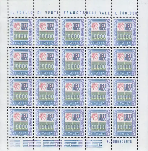 Hohe Werte Lire 10.000 Kleinbogen Sorte dreizeilig rot