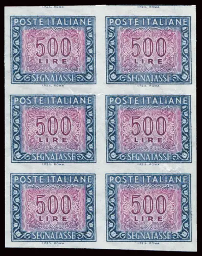 Steuermarken Lire 500 Sechserblock ungezähnt -