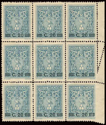 Cent. 20 von 5 Neunerblöcken mit Papierfalz