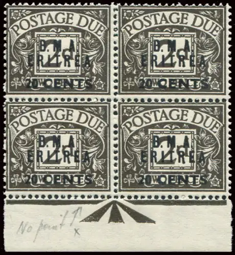 Eritrea Occ. Englisch - ST B. M. A. 20 Cent. auf 2 S. Sorten