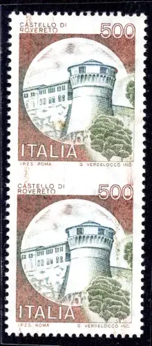 Castelli Lire 500 Sorte vertikales Paar ungezähnt in der Mitte