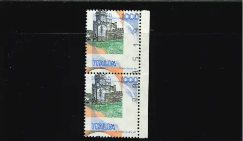 SCHLÖSSER 1000 L. STARK VERSCHOBENE ZAHNUNG UND MITTE VERTIKALES PAAR LINKER RAND MIT BLATTNUMMERN AUF DER BRIEFMARKE