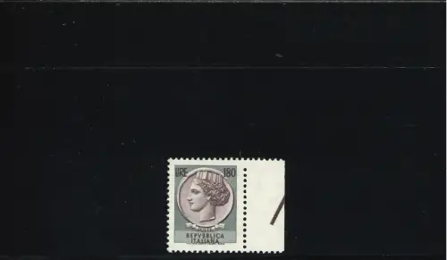 SIRACUSANA 180 L. VERSCHOBENES MITTEL UND FLUORESZENZ NUR AUF HALBER BRIEFMARKE