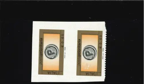 PRIORITÄT 0,60 STARK VERSCHOBENE VERZAHNUNG AUF DER BRIEFMARKE VERTIKALES PAAR OHNE STANZEN
