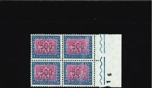 SEGNATASSE 500 L. SEHR GEKNESTETER ROTDRUCK, EIN EXEMPLAR MIT 0 UND UND UNVOLLSTÄNDIG, VIERTER RAND RECHTS