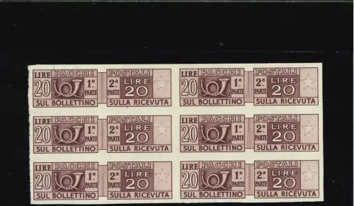 POSTPAKETE 20 L. SESTINA UNGEZÄHNT, ZWEI MIT TL UND ORIGINALFALZ